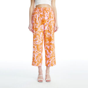 Elastic Print Pants - orange, M