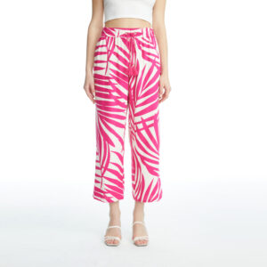 Elastic Print Pants - Pink, S
